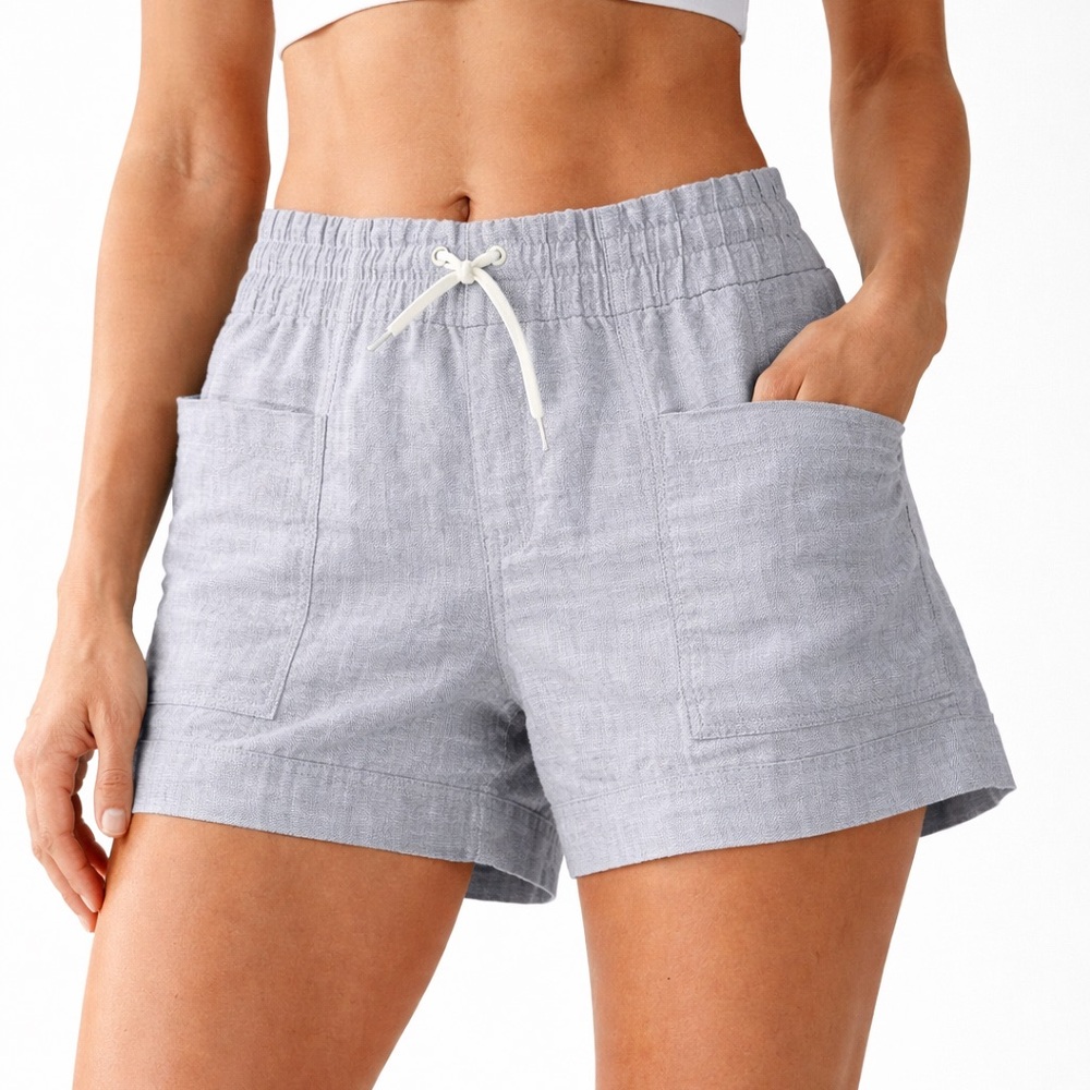 Athleta Light Blue Linen Drawstring Shorts Size 2 Quiet Luxury Cottagecore